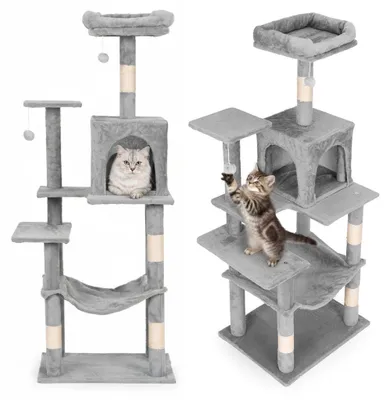 Image de Arbre à chat avec hamac, 146 cm, gris