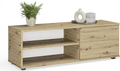 Obrázek produktu pro TV skříňka VIVA 110 cm ve vzhledu dubu Artisan - s 1 dvířky a 2 otevřenými přihrádkami, vyrobená z oboustranně laminovaného dřeva o tloušťce 16 mm, ideální pro moderní obývací pokoje