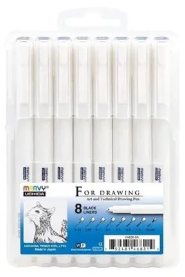 Zdjęcie produktu dla Cienkopisy graficzne Marvy For Drawing A, czarne (8 sztuk)