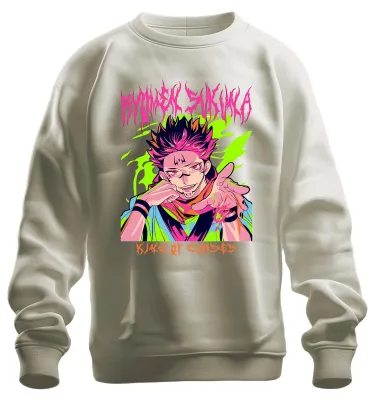 Imagen del producto de Jujutsu Kaisen, Ryomen Sukuna, Rey de las Maldiciones, estética de anime, sudadera con cuello redondo uni, color natural, talla M