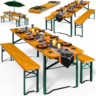 Produktbild von CASARIA® 4er Set Bierzeltgarnitur 170cm Klappbar Stabil 3 Teilig 2x Bierbank 1x Tisch Holz Biertischgarnitur Festzeltgarnitur Biergarten Biergarnitur, KI-generiertes Bild