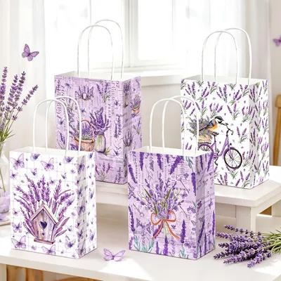 12 Lavendel Geschenktüten mit Blumen für Brautparty