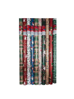 Produktbild von 10 Rollen Geschenkpapier Weihnachten 500x70 cm Weihnachtsgeschenkpapier Mix NEU