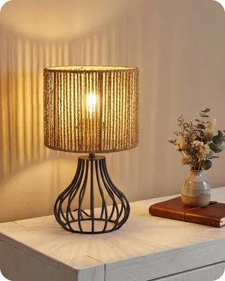 Produktbild von GOEBLESON Kleine Nachttischlampe, moderne Tischlampe Rattan Schwarz