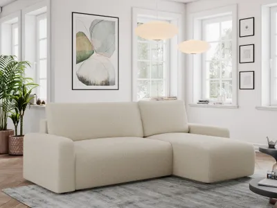 Produktbild von Boucle Stoff, Boucle Couch, Sofa mit Schlaffunktion und Bettkasten, Schlafsofa Boucle, Couchgarnitur Ecke Bettcouch, Boucle Stoff - ARGOS - Beige Boucle