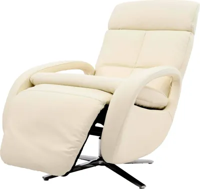 Zdjęcie produktu dla Fotel Relax HWC-L11, designerski fotel TV Fotel TV rozkładany, funkcja odchylania, obrotowy, pełna skóra ~ kremowo-biały