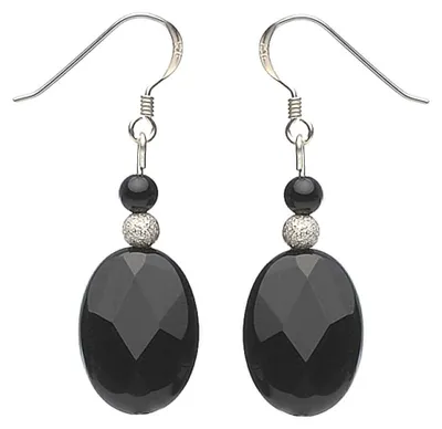Produktbild von Ohrringe Ohrhänger aus Onyx oval schwarz facettiert & 925 Silber elegant Damen