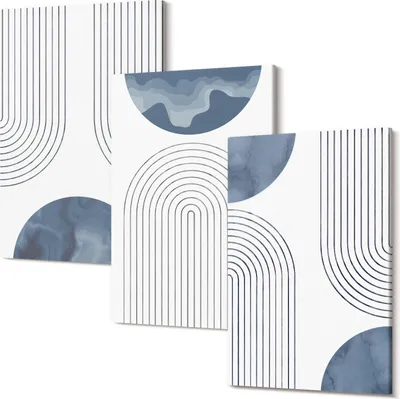 Produktbild von Leinwandbild – Wandbild – Leinwandbilder – Kunstdruck – Polycanvas – Modern – Mehrteilig – 3-Teilig Set – Hochwertig – Geruchslos – Lichtecht – Fertig Aufgespannt – 40x60 Cm Je Teil - Abstrakte Muster in Blau- und Weißtönen