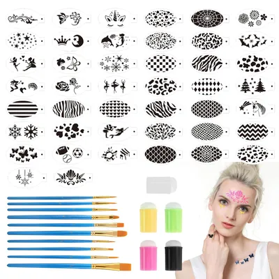 44 Make-up-Schablonen mit 5 Schwämmchen & 10 Pinseln