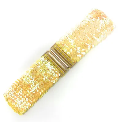 Productafbeelding van Cadoline Goudkleurige damesriem met pailletten, elastische stretch en gouden details