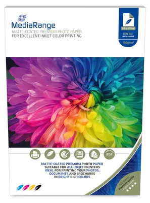 Produktbild von MediaRange MRINK101, Matte, Tintenstrahl, A4, Weiß, 100 Blätter, 210 mm