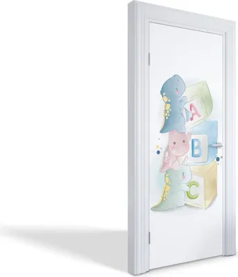 Produktbild von Selbstklebende Türfolien Kreativ Türtapeten Wandsticker - Dinosaurier und Blöcke - 75 x 205 cm