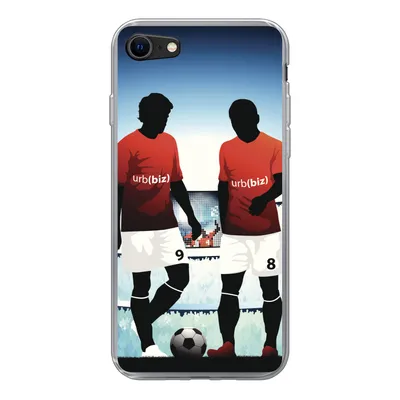 Produktbild von MuchoWow® Handyhülle Schutzhülle Hülle für iPhone SE 2020 Eine Illustration von zwei Fußballspielern in einem Stadion - Jungen - Mädchen - Kinder Silikon Softcase Handy Hülle - Kartenbesitzer