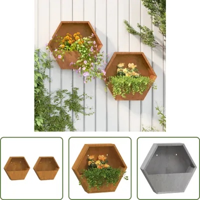 Zdjęcie produktu dla The Living Store Sadzarka ścienna 2 szt. Zardzewiała stal corten 46x10x40 cm