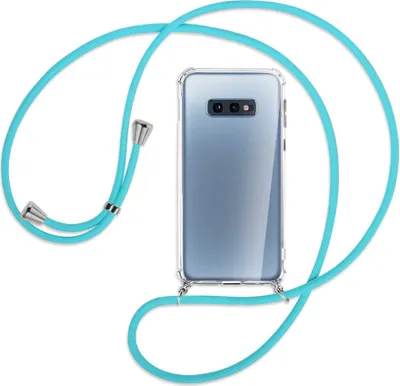 Produktbild von Handykette Backcover-Schutzhülle mit Band (Metall silberfarben) für Samsung Galaxy S10e - türkis