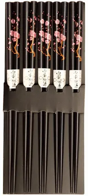 Produktbild von '5 Pairs of Bamboo Chopsticks with Decoration "Golden Waves, 5 COLOURS, Japanese