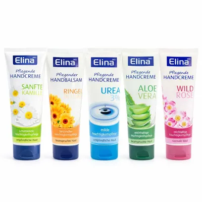 Produktbild von Elina Med Handcreme 5x75 ml Urea 3% ,Ringelblume,Rose,Aloe Vera,Argan