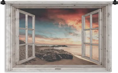 Produktbild von MuchoWow® Wandteppich Wandbehang Aussicht - Strand - Meer 90x60 cm Tapisserie Dekoration Wandtuch - Wandskulpturen - Bildteppich