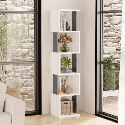 Immagine prodotto di Scaffale da terra Milan con 5 ripiani, bianco/antracite, 35 x 161 cm