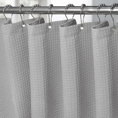 Produktbild von Duschvorhang Waffelstoff 92 x 182 cm Hellgrau mit Metallringen Schwerer Stoff Wasserdicht Anti Schimmel (1er Pack)