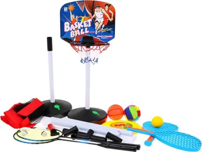 Produktbild von 5-In-1-Sport-Set, Basketball, Volleyball, Badminton, Frisbee, Stöcke
