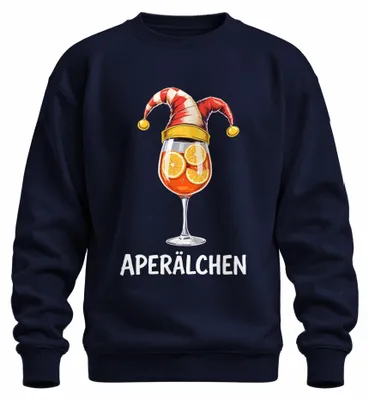 Productafbeelding van Aperol Spritz cocktailglas, oranjeschijven, grappig uni sweatshirt, marineblauw, maat 3XL
