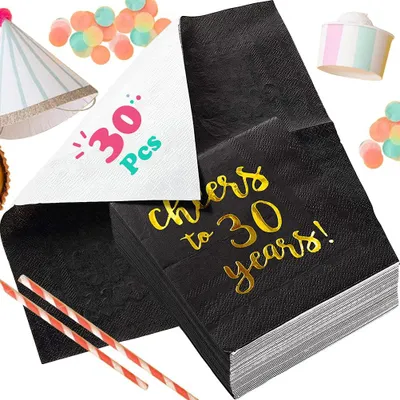 30 Papierservietten 30. Geburtstag, 3-lagig, schwarz-gold