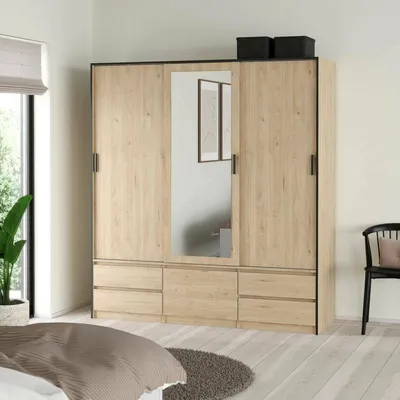 Produktbild von Großer Mehrzweckschrank Ljalkova, Multifunktionale Möbel, Schuhschrank, Besenschrank, 181x60 h200 cm, Eiche