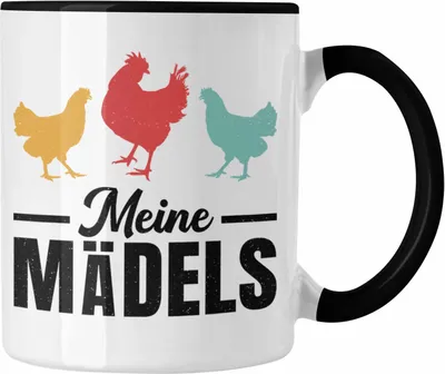 Produktbild von Trendation - Meine Mädels Tasse Geschenk Spruch Hühner Bauer Bäuerin Landwirt Geschenkidee (Schwarz)