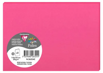 Zdjęcie produktu dla Clairefontaine 26324C Podwójne karty Pyłek Fuchsia 110x155 mm 5 sztuk