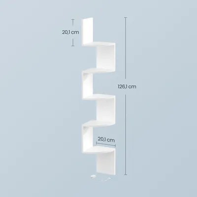 Immagine prodotto di Scaffale angolare con illuminazione a LED, 5 ripiani, telecomando | Bianco | 20x20x126 cm
