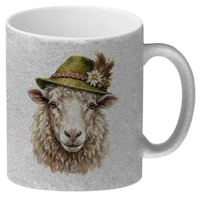 Produktbild von Schaf mit alpenländischem Trachtenhut Glitzer-Kaffeebecher