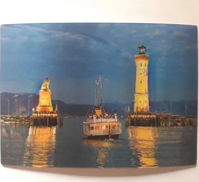 Produktbild von 3 D Ansichtskarte Hafeneinfahrt Lindau, abends, Postkarte Wackelkarte Hologrammkarte, Bodensee
