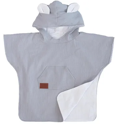 Produktbild von Bellochi Premium Musselin Poncho für Kinder mit Kapuze & Ohren - 100% Baumwolle - Saugstarkes & Schnelltrocknendes Strandtuch - Atmungsaktiver UV-Schutz - Leichtes Badetuch für Kleinkinder