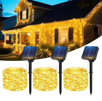 Solar-Lichterkette 3x17m, 150 LEDs, warmweiß, IP65, 8 Modi