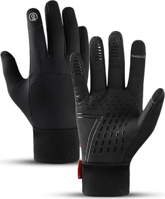 Produktbild von Winter-Thermohandschuhe, Herren und Damen, Touchscreen-geeignet, wasserabweisend, rutschfest, beheizbar, zum Wandern, Autofahren, Laufen und Radfahren (schwarz)