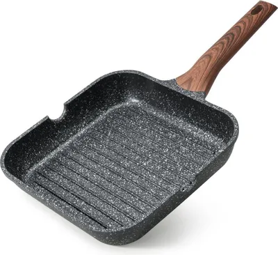 Obrázek produktu pro Nepřilnavá grilovací pánev 28 cm čtvercová na indukci, granitový povrch, výlevka