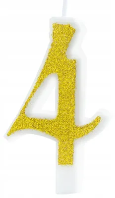 Image de Bougie à gâteau PartyPal, chiffre 4, dorée, pailletée, pour anniversaire