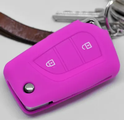 Produktbild von Auto Schlüssel Hülle Silikon Schutz Cover Pink kompatibel mit Toyota Aygo Citroen C1 Peugeot 108 2 Tasten Klappschlüssel