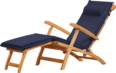 Produktbild von Liegenauflage Auflagen Set blau für Deckchair mit abnehmbarem Nackenkissen waschbares Liegestuhl Polster + Kopfstütze