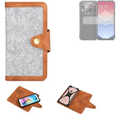 Produktbild von K-S-Trade Handyhülle kompatibel mit Oukitel WP30 Pro Schutzhülle Filz-Hülle Kunst-Leder hellgrau braun (1x)