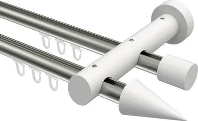 Produktbild von Interdeco Innenlaufstange / Gardinenstange mit Innenlauf Edelstahl-Optik / Weiß, Typ Talent Siveo (Kegel), 20 mm Ø 2-läufig, 520 cm