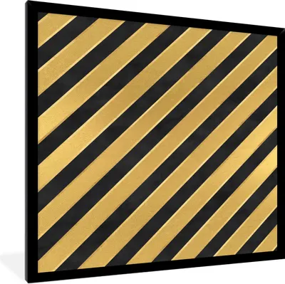 Produktbild von MuchoWow® Gerahmtes Poster Muster - Streifen - Gold - Schwarz 40x40 cm - Poster mit Schwarzem Bilderrahmen Wandposter Rahmen Foto Bilder - Mit Rahmen - Wanddekoration Schlafzimmer