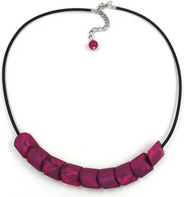 Produktbild von Kette Schrägperle Kunststoff pink-marmoriert-matt Vollgummi schwarz 45cm