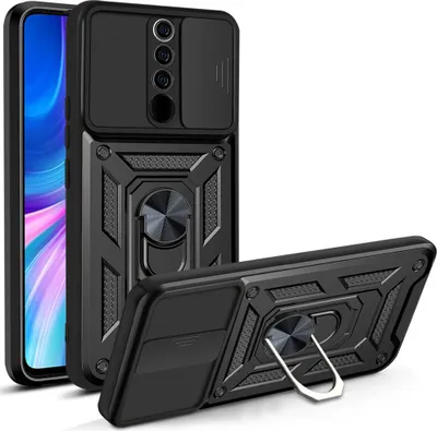Produktbild von Redmi Note 8 Pro Hülle mit 360° Drehbarer Magnetische Ring Ständer Halter Dia Kameraschutz TPU Bumper Silikon Schutzhülle für Xiaomi Redmi Note 8 Pro Schwarz