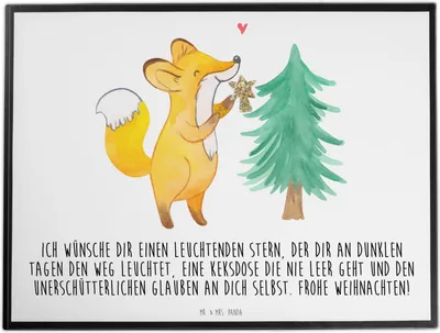 Produktbild von Mr. & Mrs. Panda Schreibunterlage Fuchs  Weihnachtsbaum - Weiß - Geschenk, Tischunterlage, Weihnachten, Unterlage Schreibtisch, Wintermotiv, Weihnachtsmann, Schlittschuh