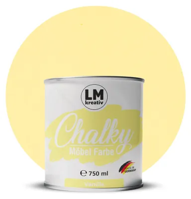 Produktbild von LM-Kreativ Chalky Möbelfarbe 750 ml, Vanille – deckende Kreidefarbe auf Wasserbasis, ultramatt, für Möbel, Holz & Metall, meist ohne Grundierung