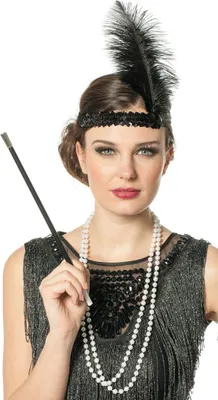 Produktbild von Verkleedset 20's Charleston (halsketting, sigarettenpijpje & haarband)