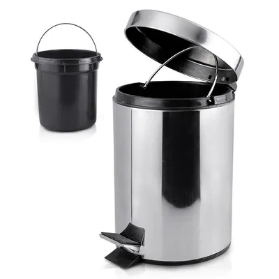 Produktbild von Mülleimer, 12L Abfalleimer, Edelstahl Treteimer, Abfallbehälter mit Inneneimer und Griff, Küche Tretmülleimer, wasserdicht, Silber