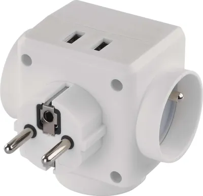 Rozbočovací zásuvka 3× kulatá, 2× USB